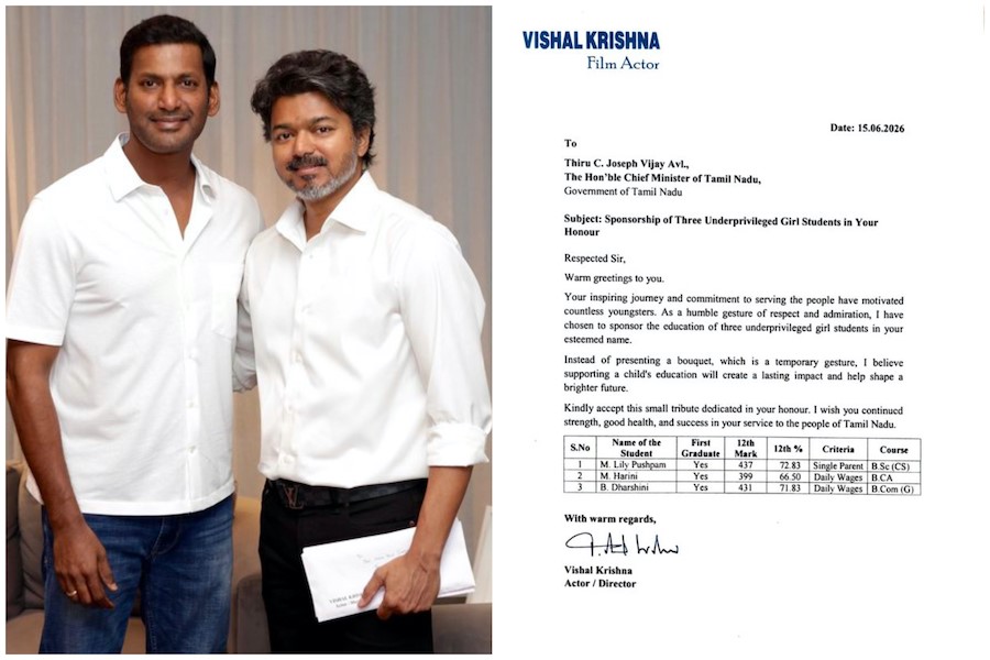 Vishal's Emotional Tribute to CM Vijay Wins Hearts as He Sponsors Education for Three Girls in His Name
